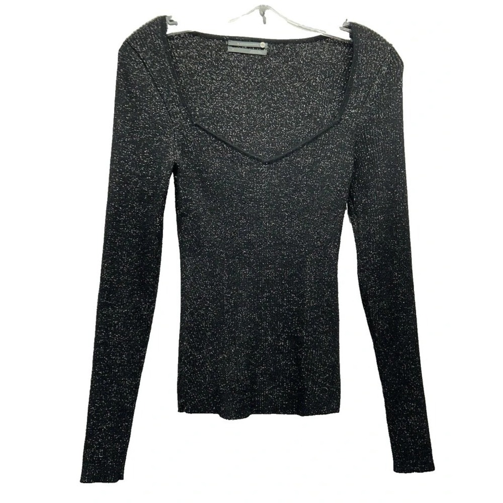 A by Anthropologie Women's Small Black Metallic Gold Pullover Sweater NEW (F4)